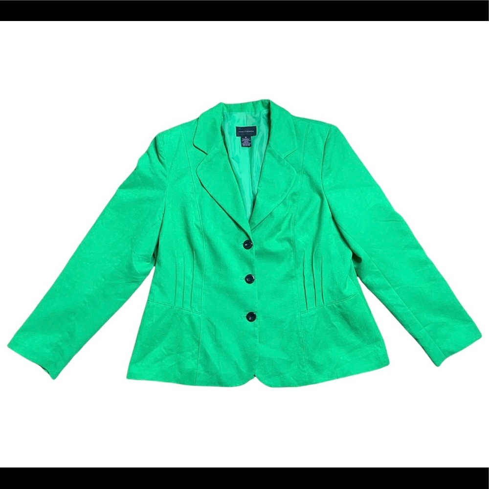 INVESTMENTS Faux Suede Button Front Blazer With Long Sleeves Apple Green Size 16
